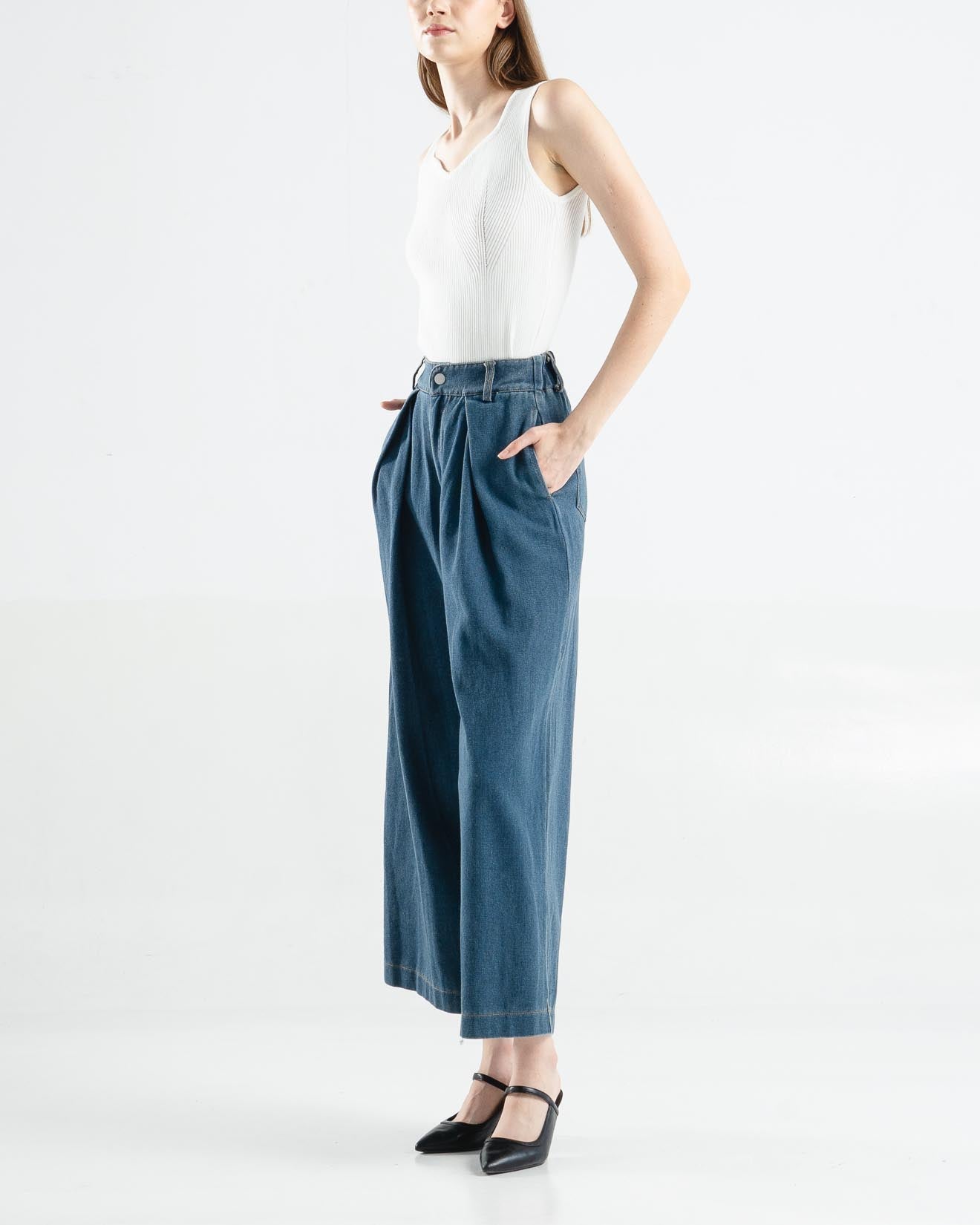 Kai Wide Leg Blue Denim Pants – Celana Kulot Panjang - 288941