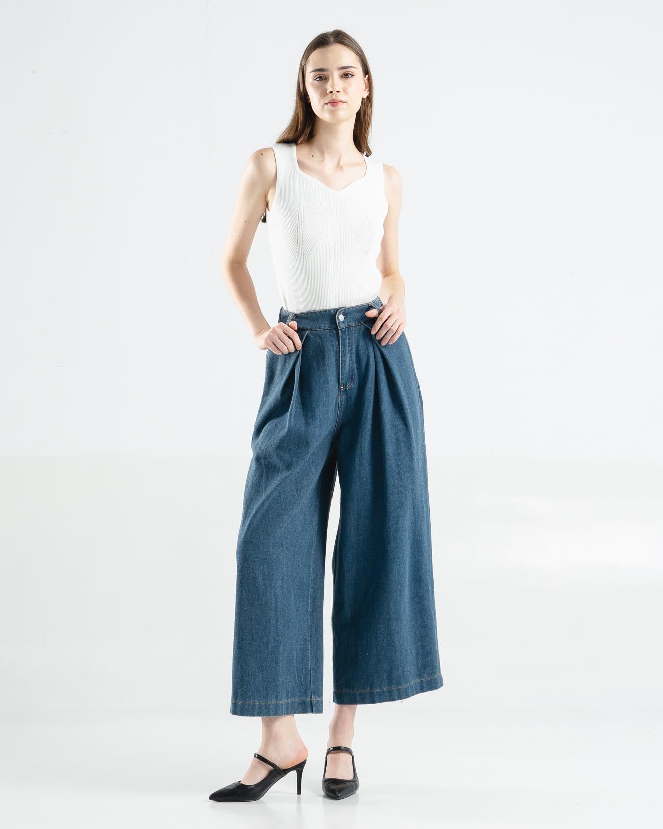 Kai Wide Leg Blue Denim Pants – Celana Kulot Panjang - 288941