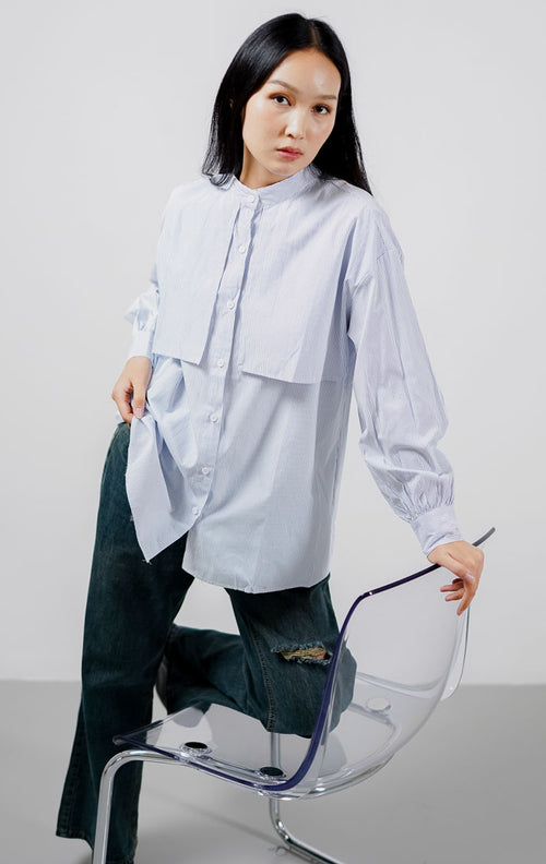 Gleen Oversized Striped White Shirt – Kemeja Lengan Panjang Wanita ( Hijab Friendly )