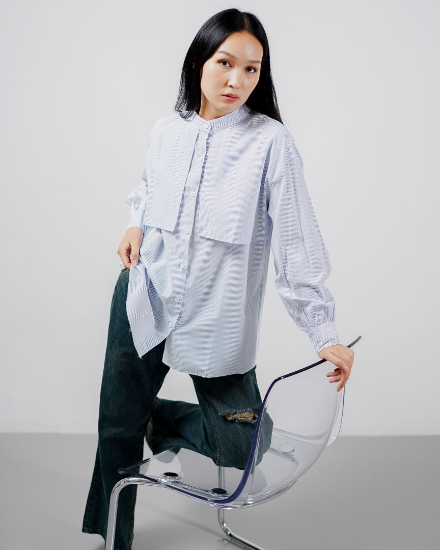 Gleen Oversized Striped White Shirt – Kemeja Lengan Panjang Wanita ( Hijab Friendly )