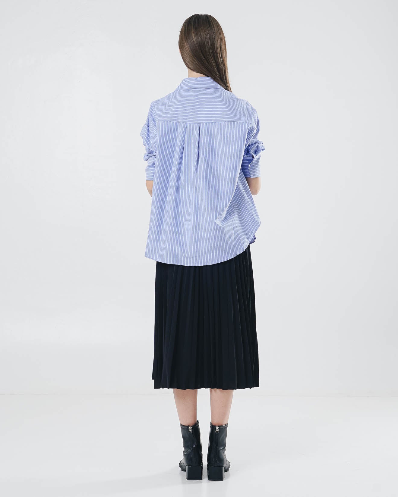 Cara Oversized Striped Blue Shirt – Baju Atasan Kemeja Wanita Lengan Panjang - 189404