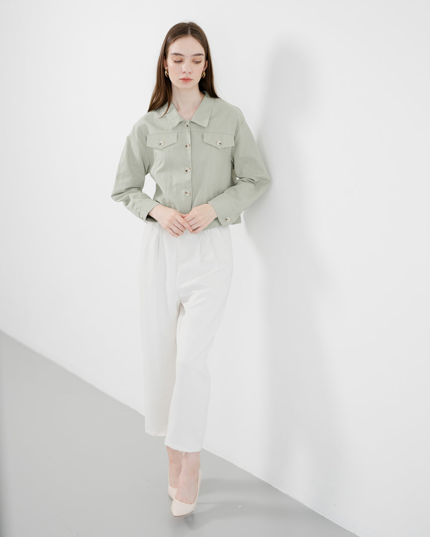 Erise Crop Long Sleeve Green Sage Top - Atasan Wanita Lengan Panjang Kekinian -189706