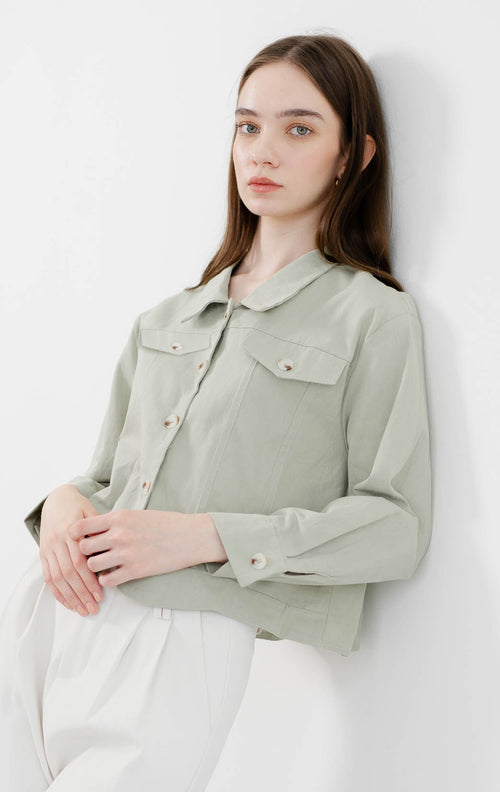 Erise Crop Long Sleeve Green Sage Top - Atasan Wanita Lengan Panjang Kekinian -189706