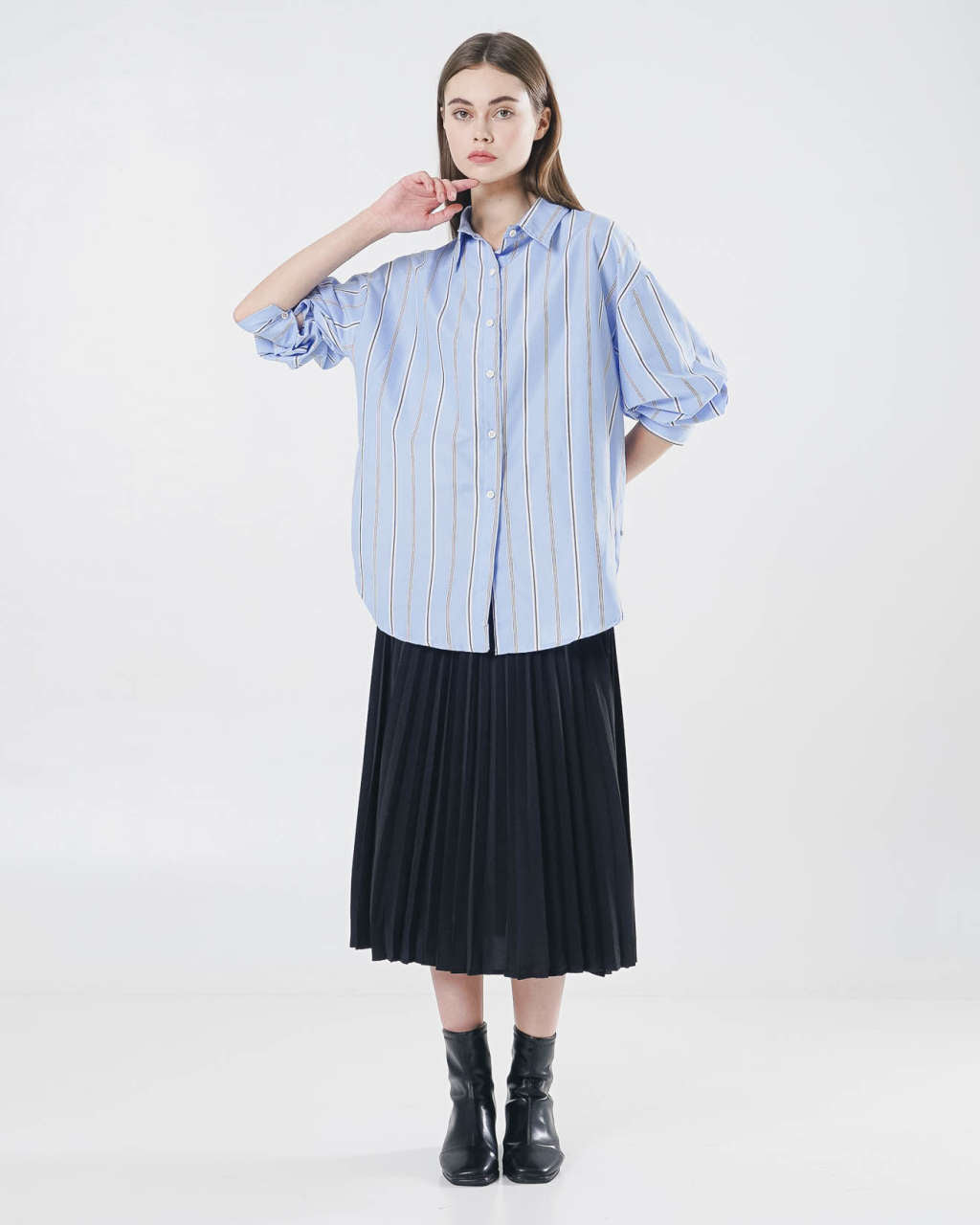 Flyn Oversized Striped Blue Shirt – kemeja Wanita Lengan Panjang