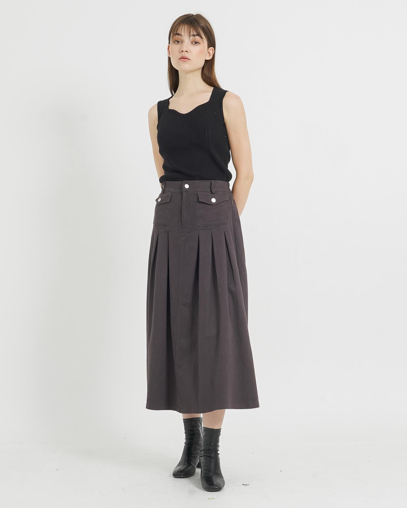 Alexa Boxy Denim Dark Brown Skirt - Rok Wanita - 289503