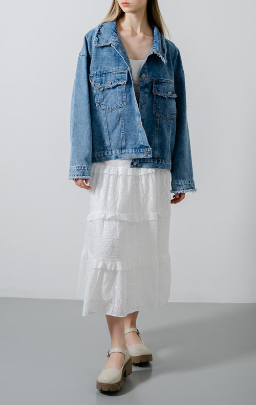 Adam Fringed Light Denim Jacket - Outer Jeans Wanita - 189500