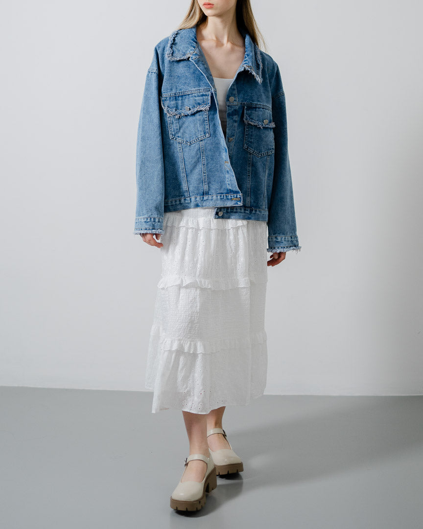 Adam Fringed Light Denim Jacket - Outer Jeans Wanita - 189500