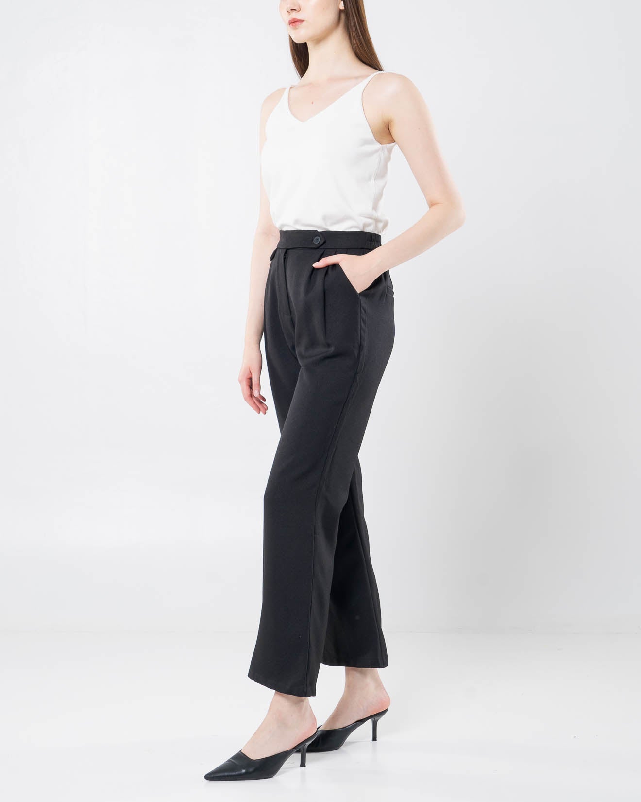 Leonardo Double Button Wide Pants Black - Celana Panjang Wanita - 288921