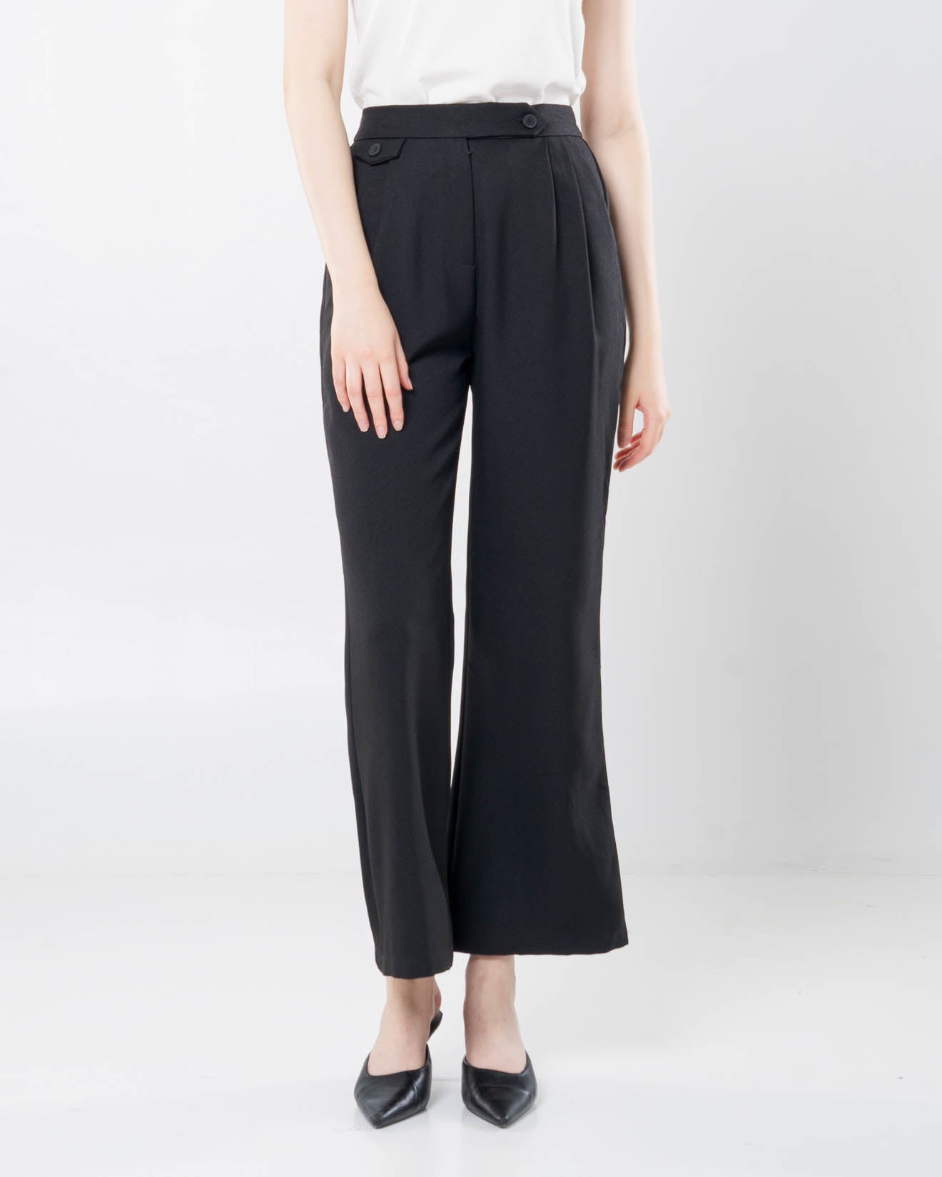 Leonardo Double Button Wide Pants Black - Celana Panjang Wanita - 288921