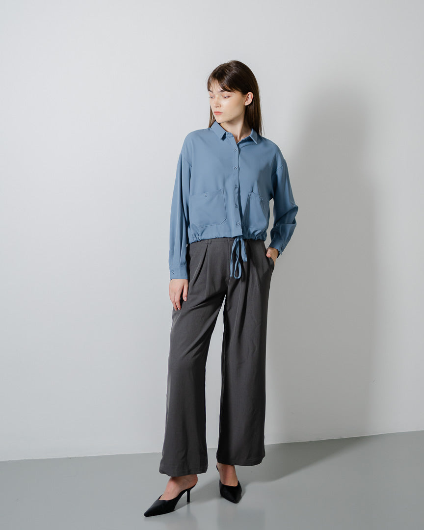 Charlie Cropped Blue Shirt – Atasan Wanita Lengan Panjang - 189235