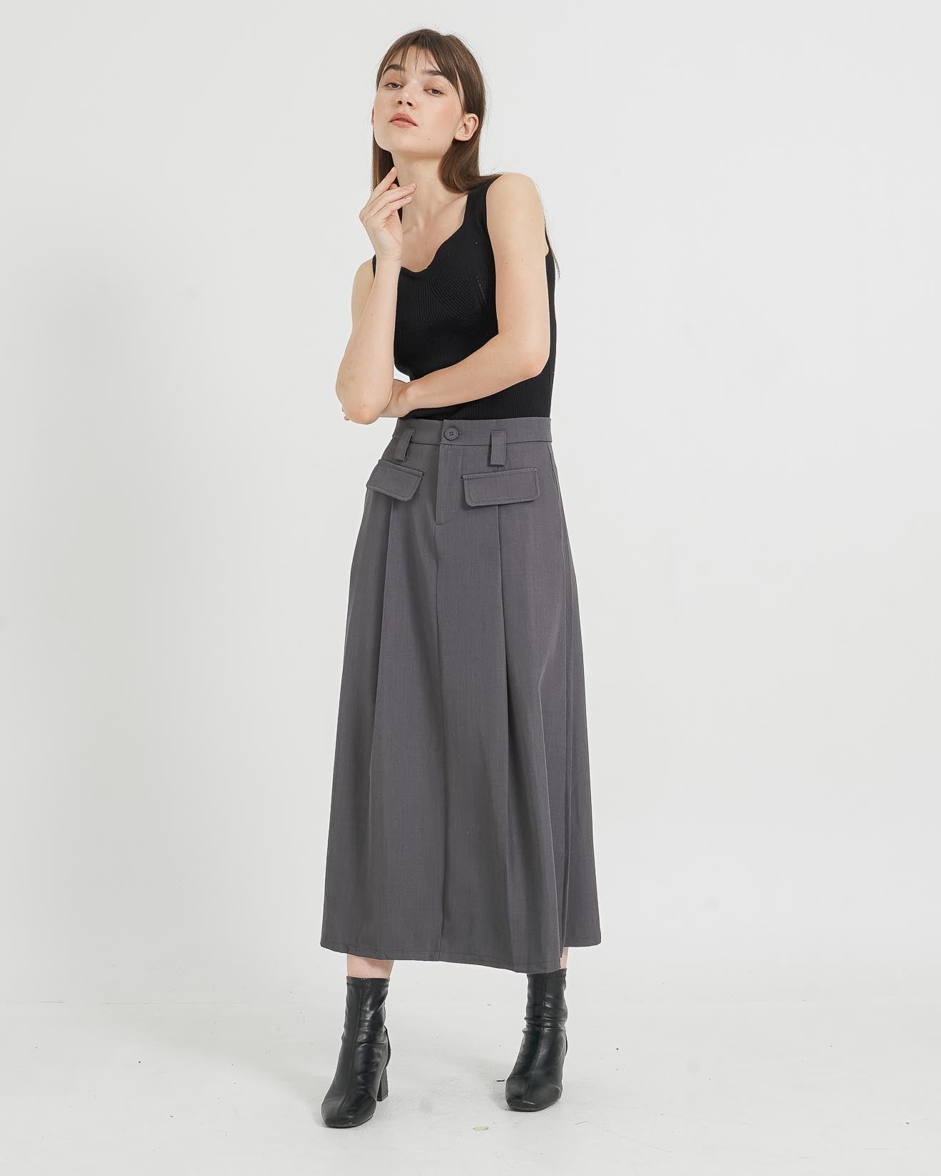 Callie Boxy Grey Skirt - Rok Panjang Wanita - 289514