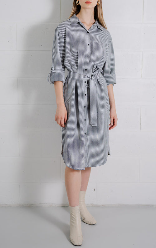 Rihana Shirt Dark Grey Dress – Gaun Midi Wanita - 789310