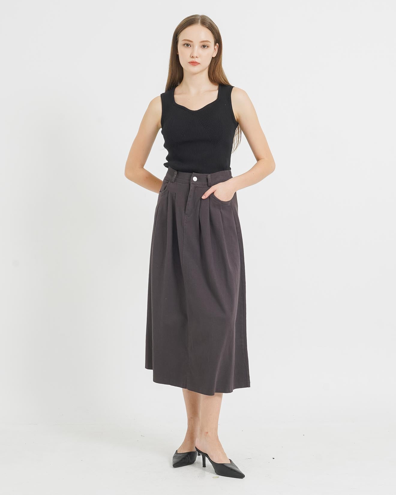 Katrina A-Line Denim Grey Skirt - Rok Wanita - 289504