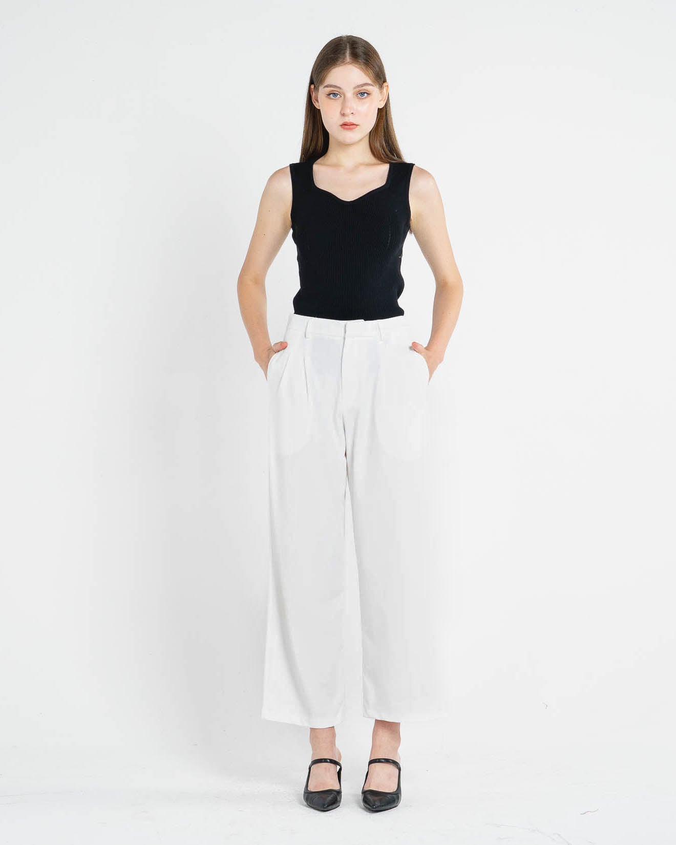 Gino High Waist Straight Leg White Pants – Celana panjang Kulot Casual Wanita -287208