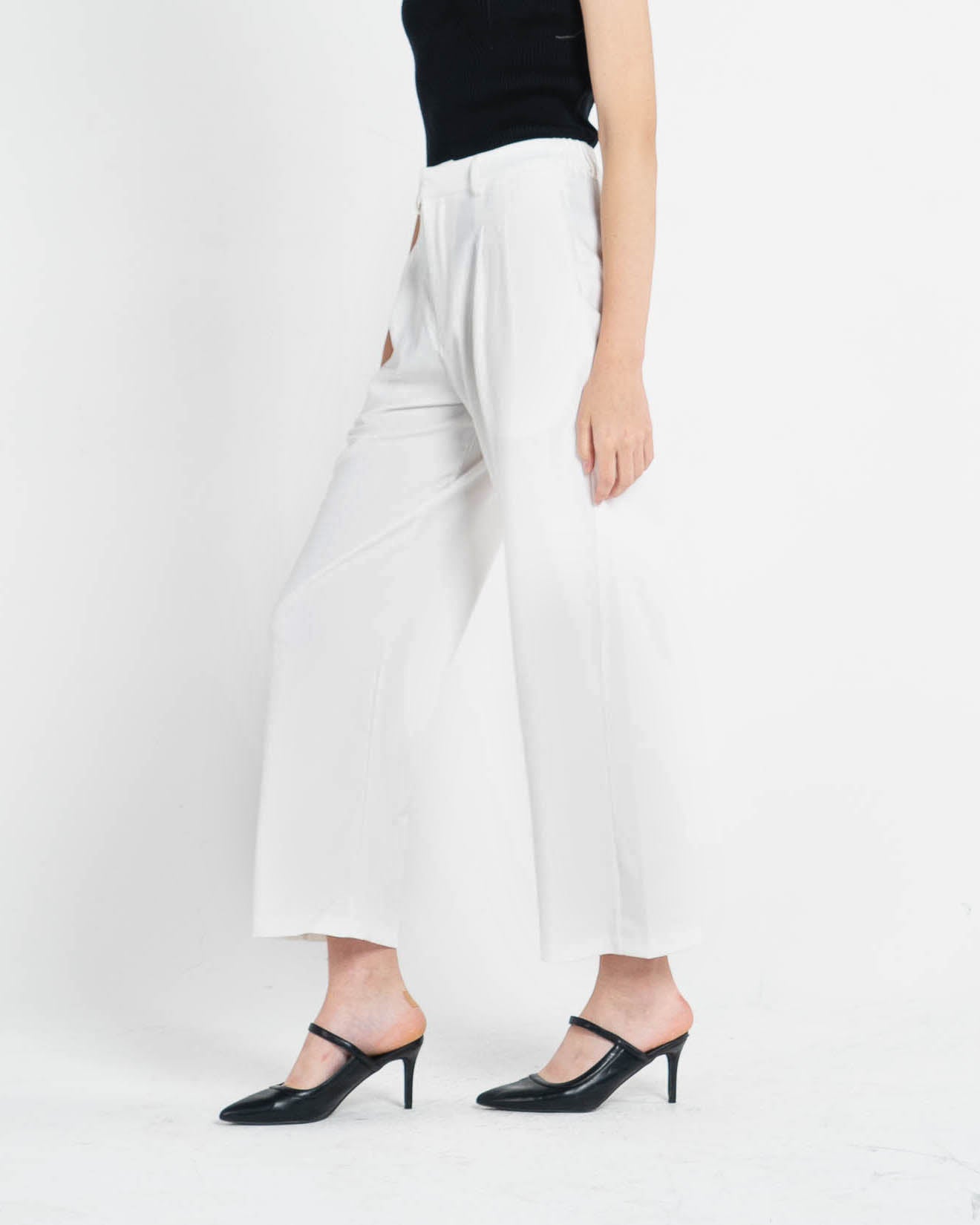 Gino High Waist Straight Leg White Pants – Celana panjang Kulot Casual Wanita -287208