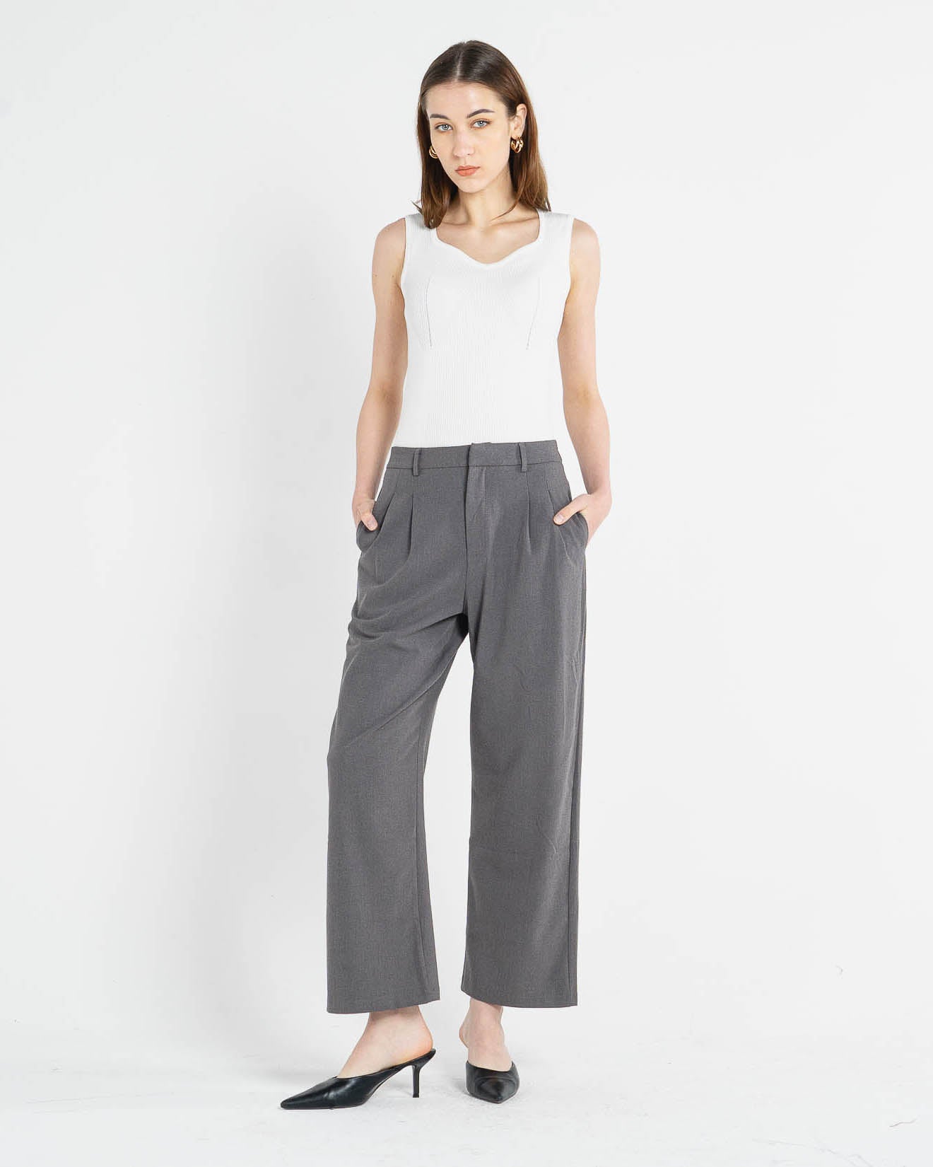 Gino High Waist Straight Leg Grey Pants – Celana panjang Casual Wanita - 287209