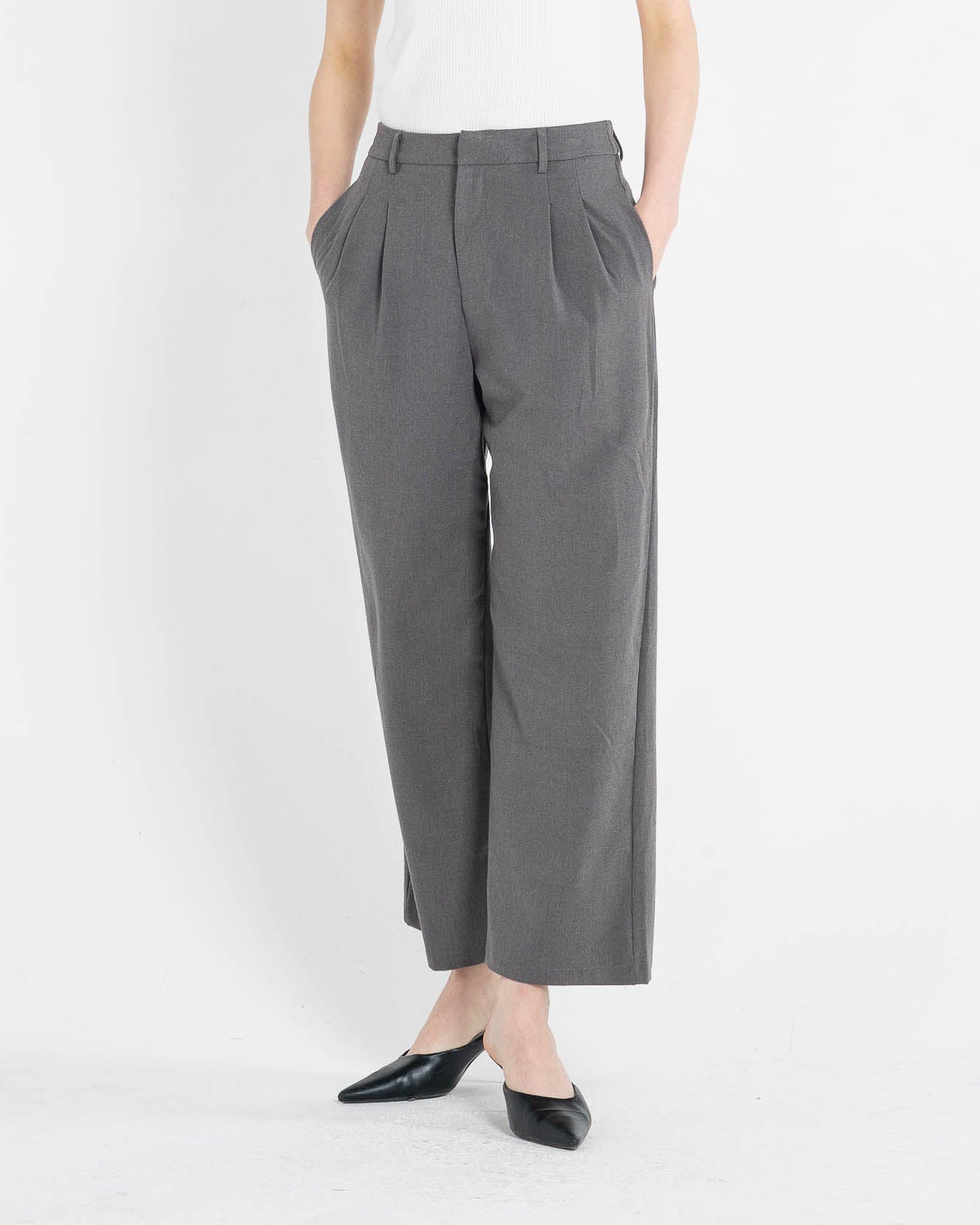 Gino High Waist Straight Leg Grey Pants – Celana panjang Casual Wanita - 287209