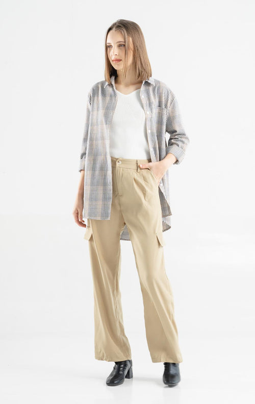 Anna Oversized Gingham Brown Shirt - Kemeja Wanita Lengan Panjang - 188900