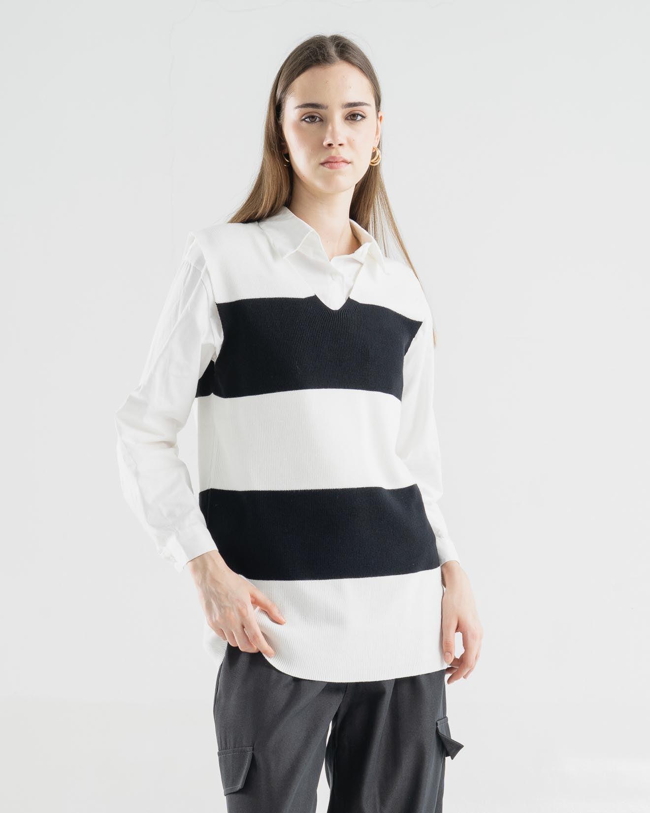 Avena Stripe Knit Black Vest – Atasan Rajut Wanita - 187329