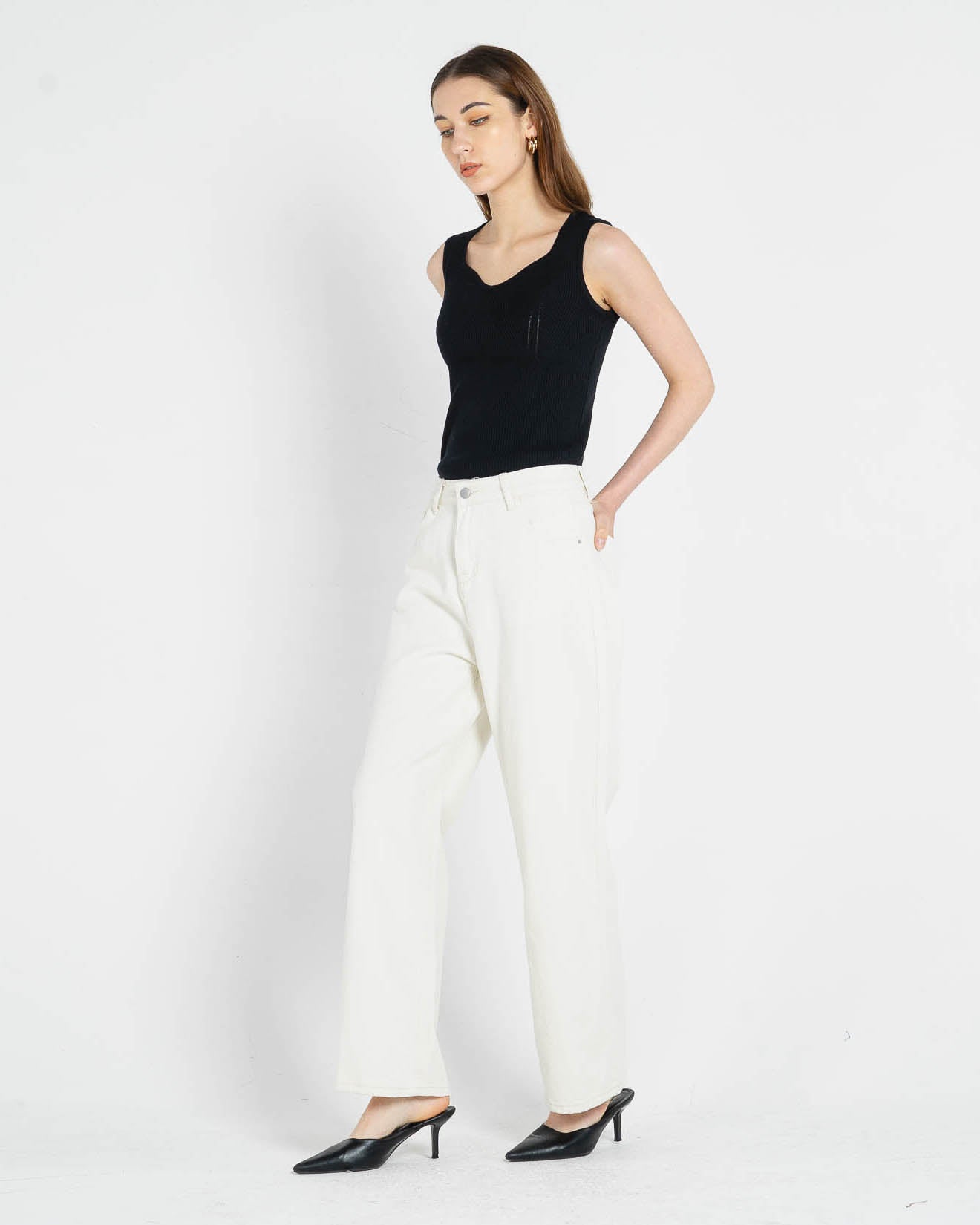 Bruno Wide Leg Denim Ivory Pants – Celana panjang Casual Wanita -288807