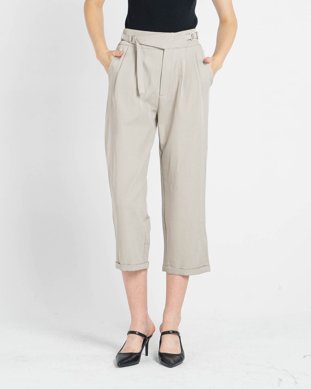 Yossie Belt Wide Ivory Pants – Celana panjang Casual Wanita - 288947