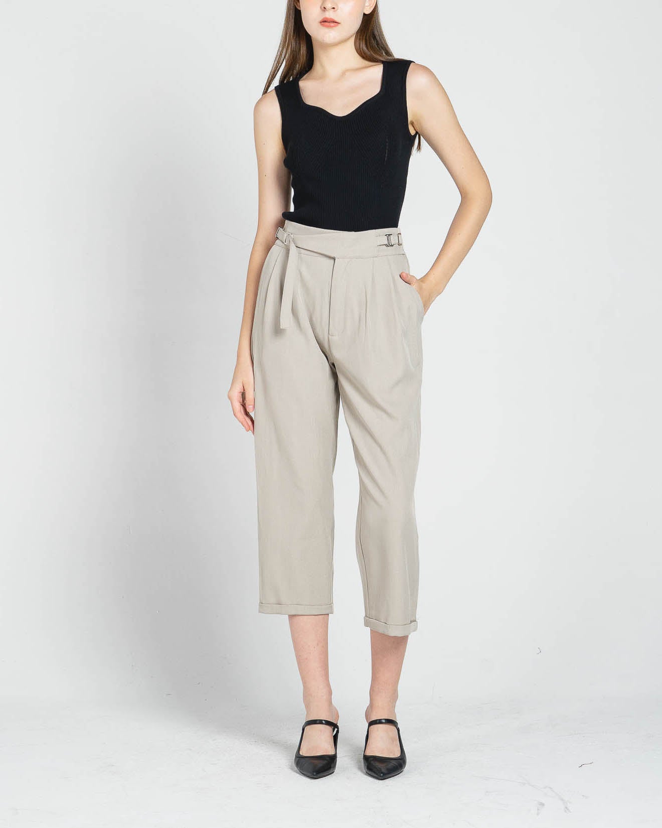 Yossie Belt Wide Ivory Pants – Celana panjang Casual Wanita - 288947