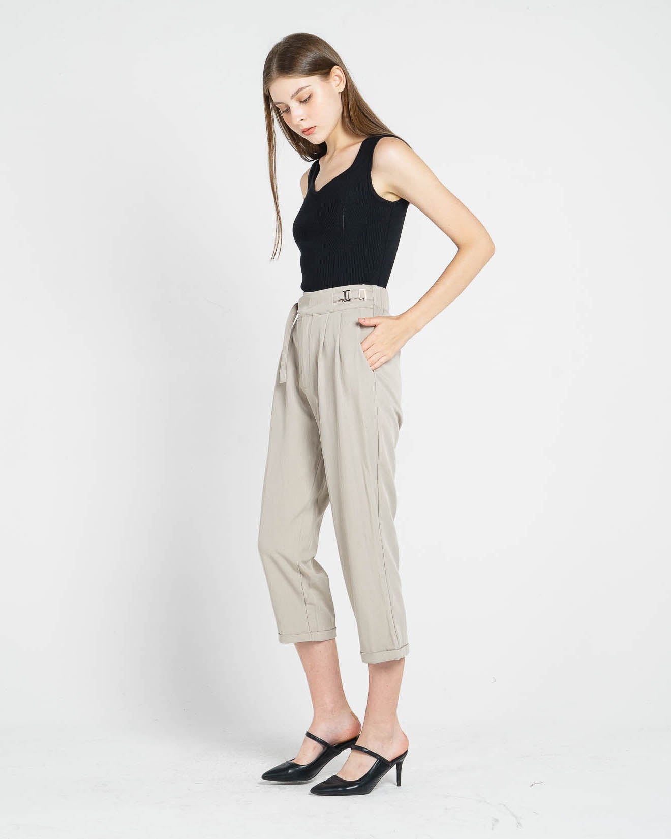 Yossie Belt Wide Ivory Pants – Celana panjang Casual Wanita - 288947