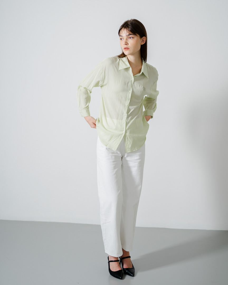 Haruka Oversized Lime Logo Shirt – Kemeja Wanita Lengan Panjang - 189410