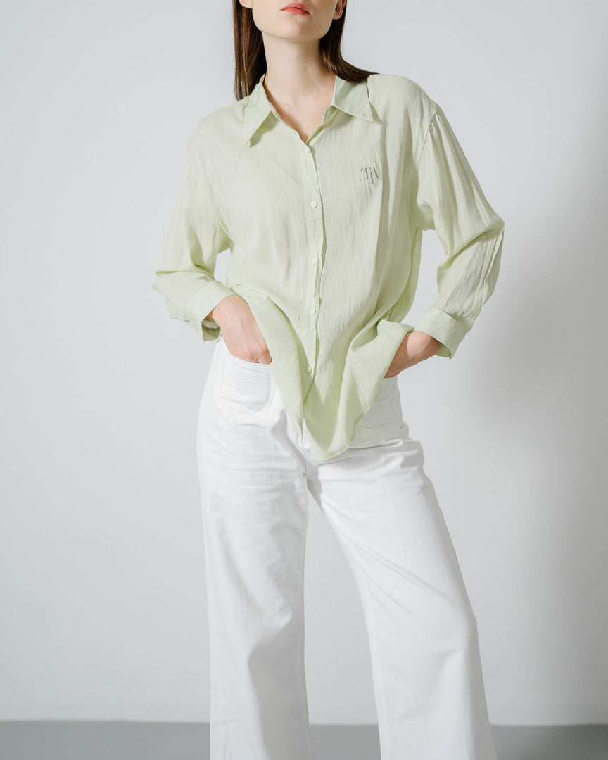 Haruka Oversized Lime Logo Shirt – Kemeja Wanita Lengan Panjang - 189410