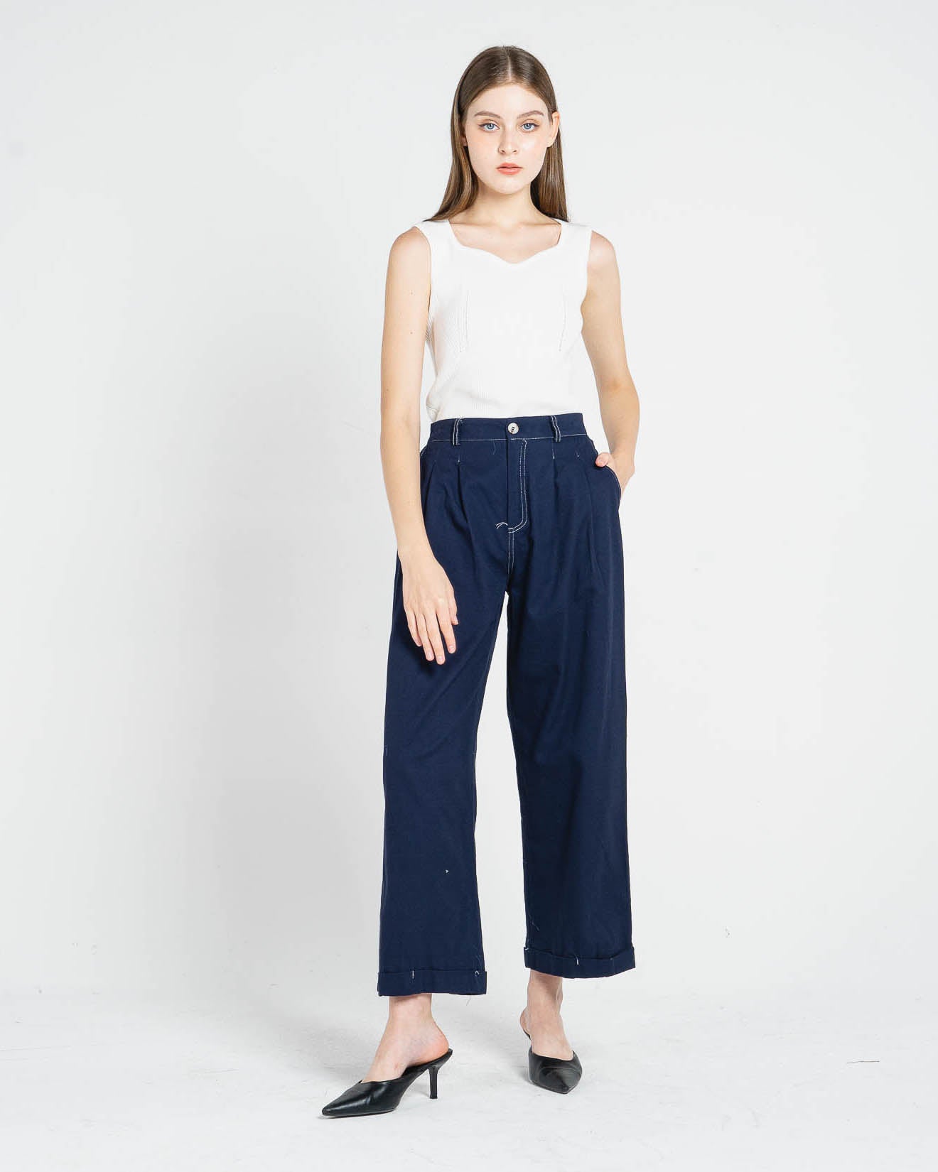 Leon High-Waist Navy Pants – Celana panjang Casual Wanita -288924