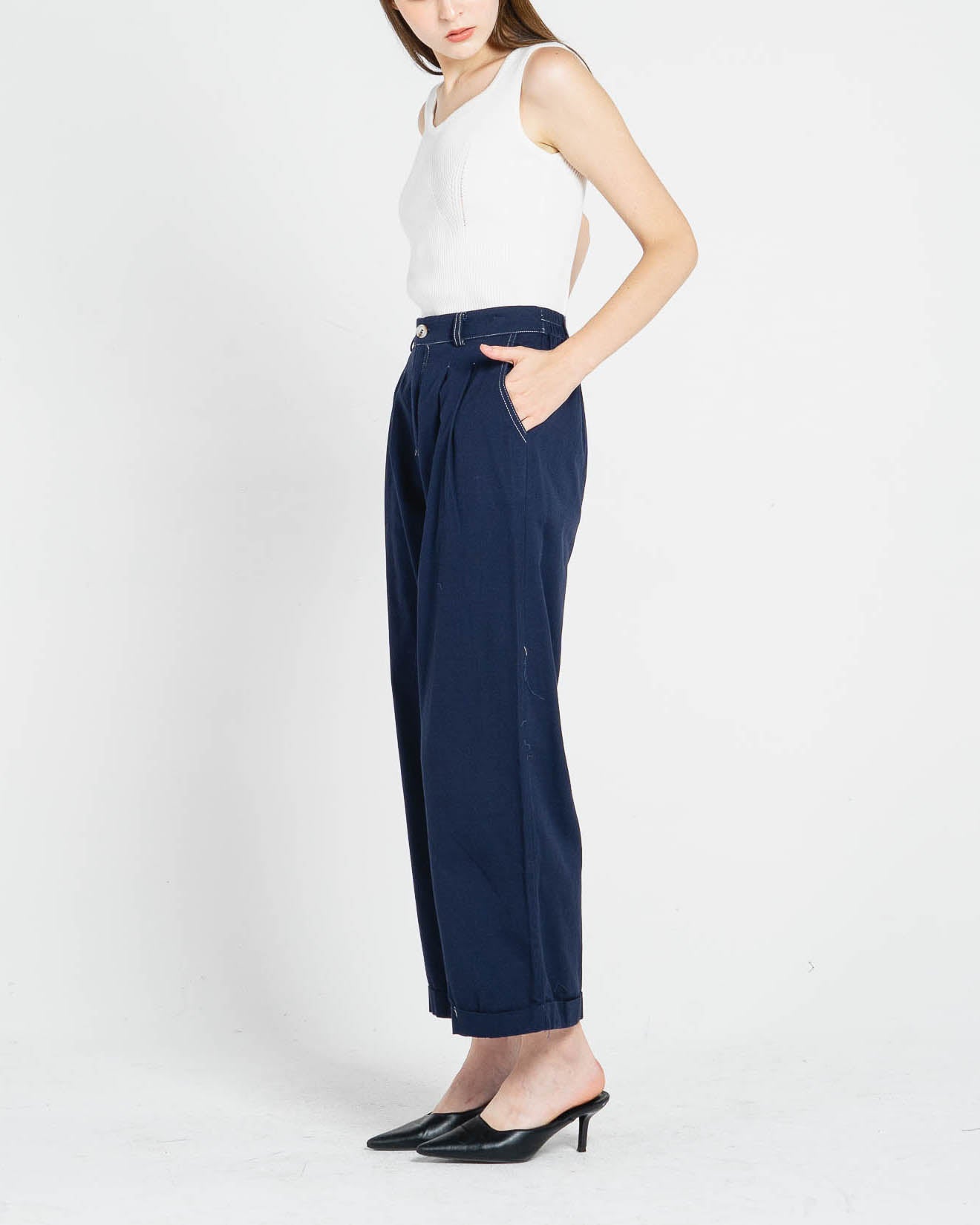 Leon High-Waist Navy Pants – Celana panjang Casual Wanita -288924