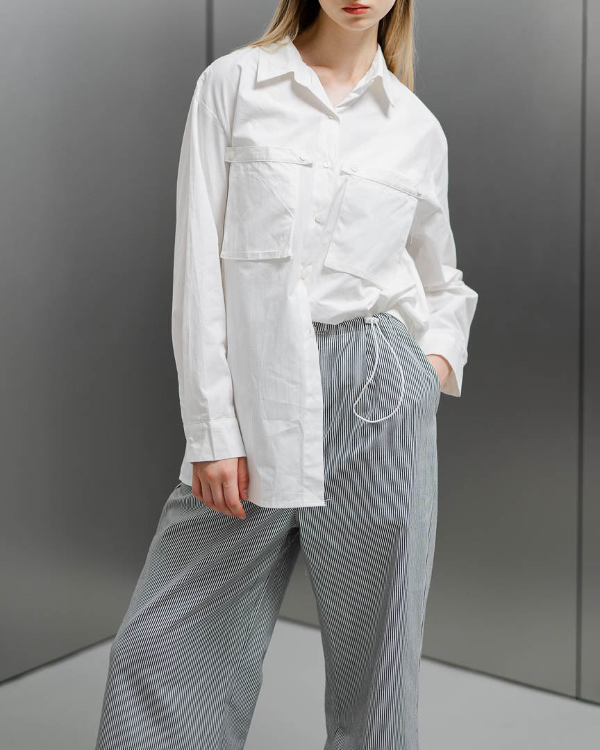 Olwyn Oversized Pocket White Shirt – Atasan Lengan Panjang Wanita - 189984