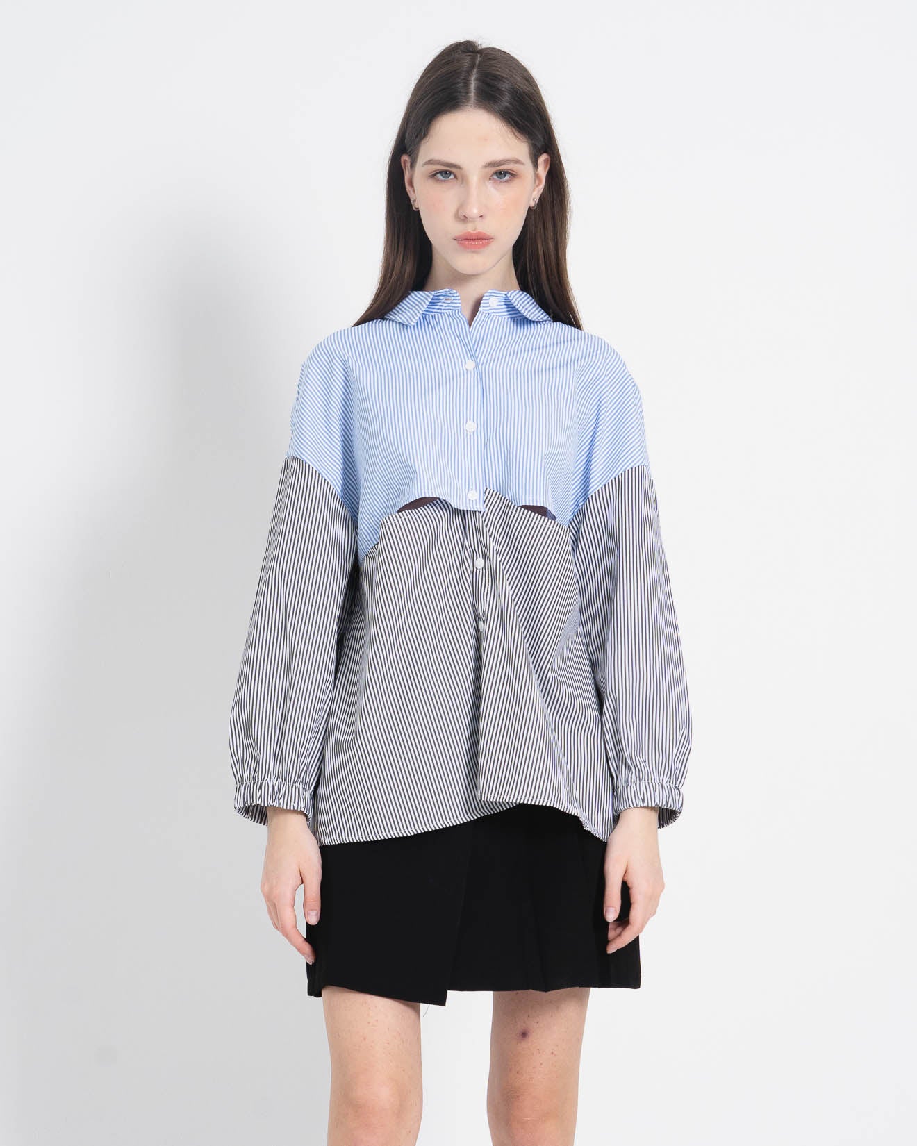 Katarina Asymmetrical Cut-Out Blue Shirt – Kemeja Lengan Panjang Wanita - 188919