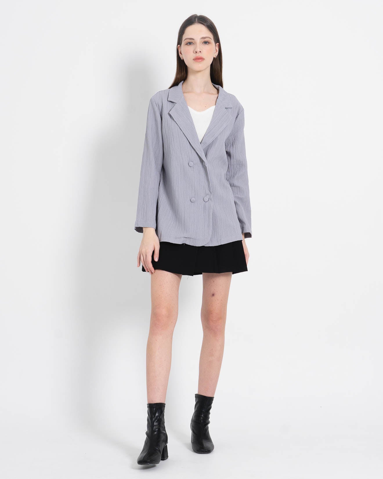 Sarah Oversized Textured Grey Blazer – Outer Lengan Panjang Wanita - 188976