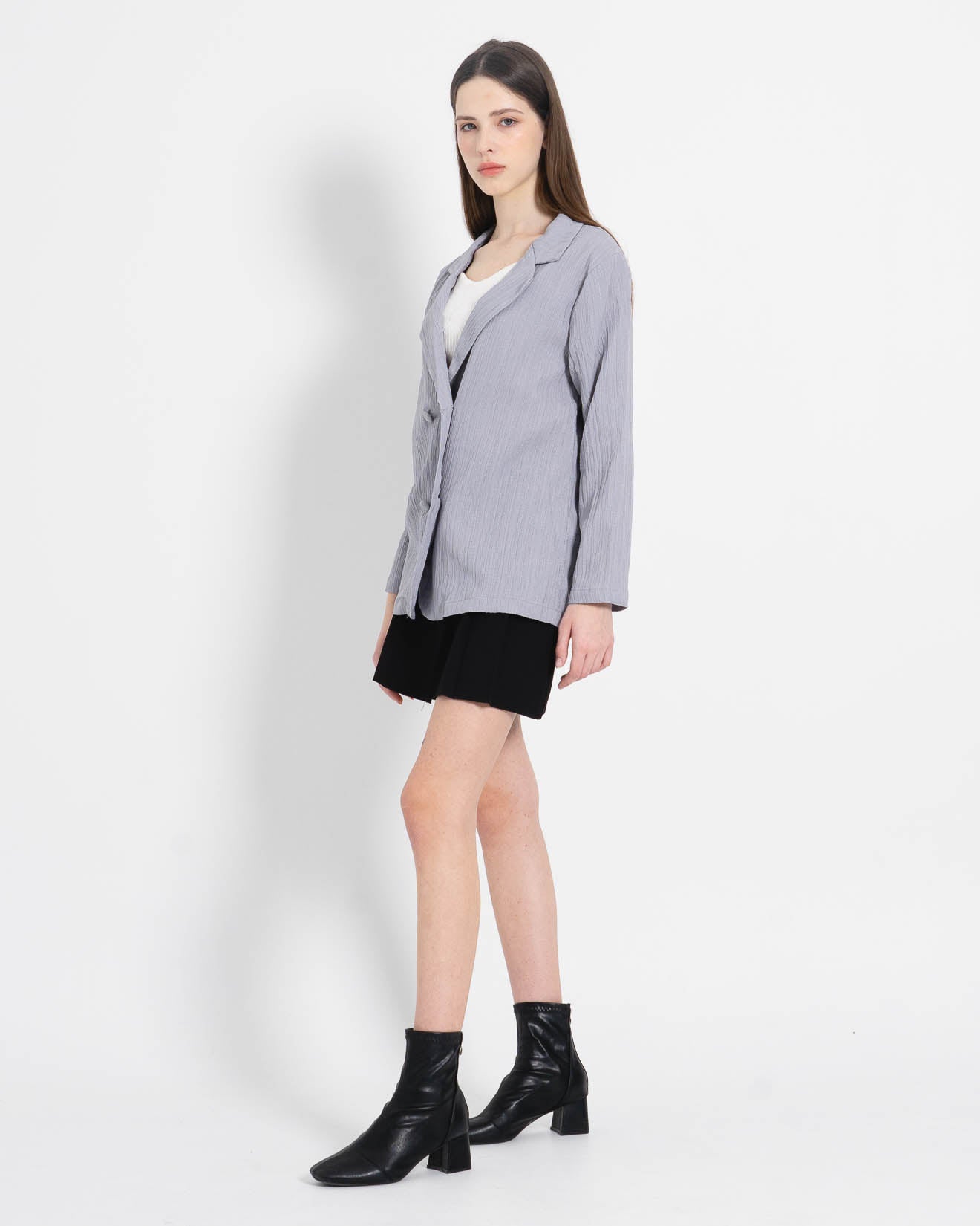 Sarah Oversized Textured Grey Blazer – Outer Lengan Panjang Wanita - 188976