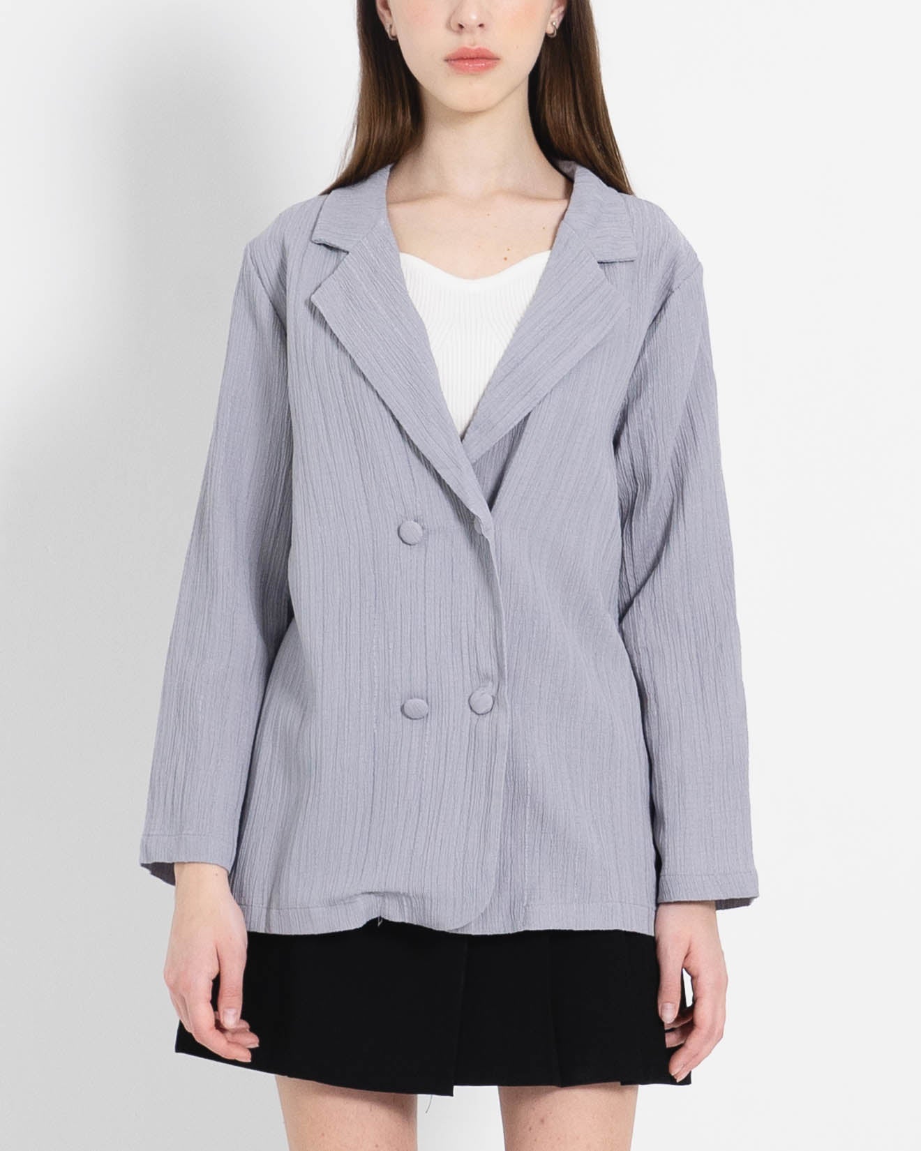 Sarah Oversized Textured Grey Blazer – Outer Lengan Panjang Wanita - 188976