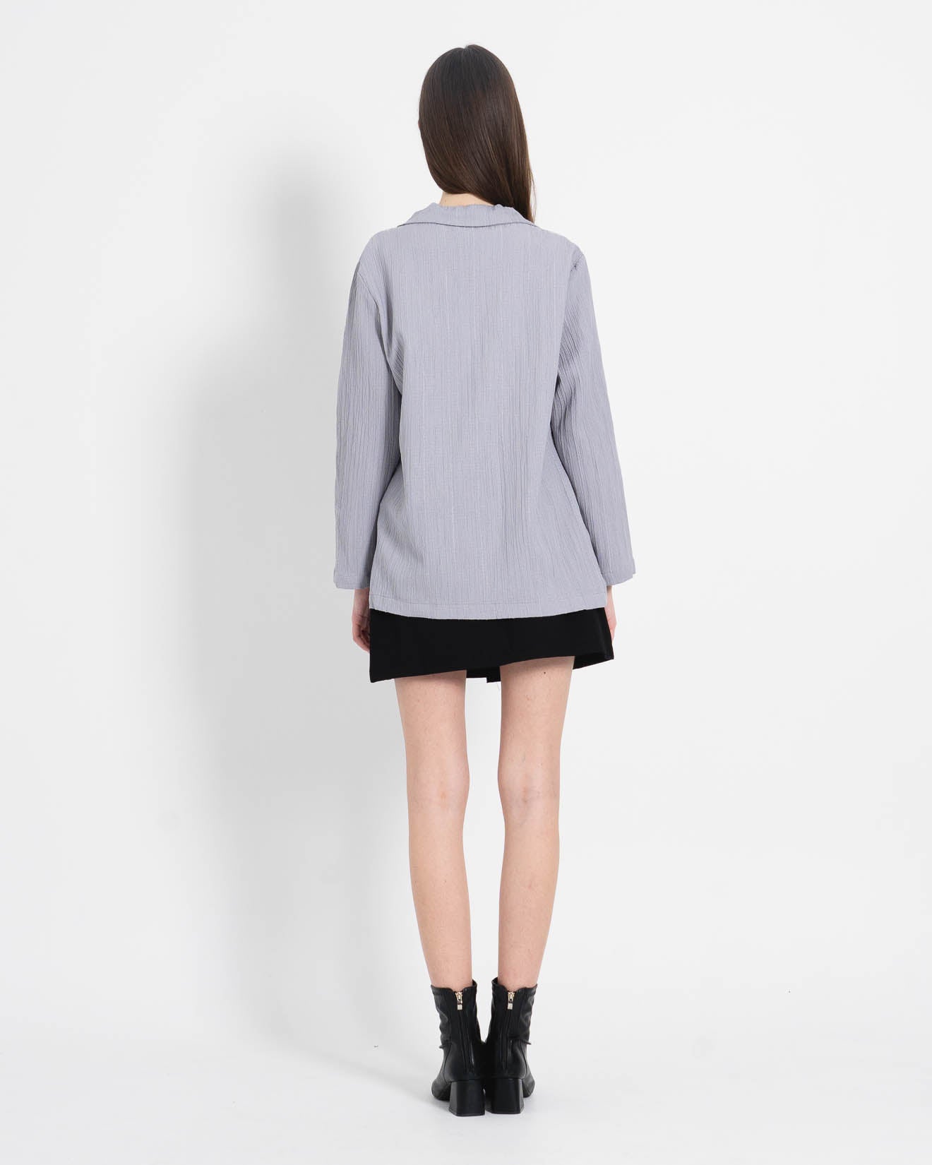 Sarah Oversized Textured Grey Blazer – Outer Lengan Panjang Wanita - 188976