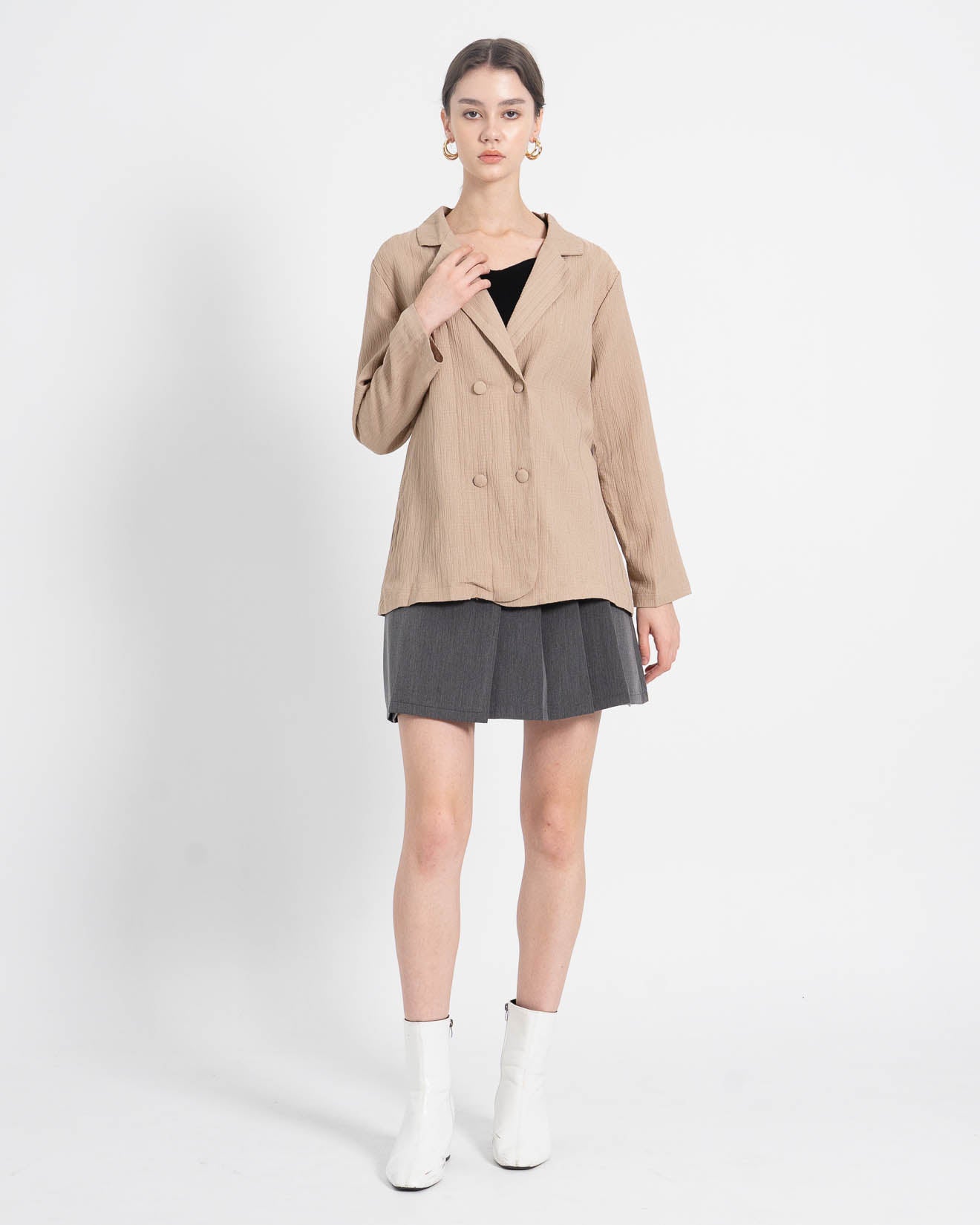 Sarah Oversized Textured Brown Blazer – Outer Wanita Lengan Wanita - 188977