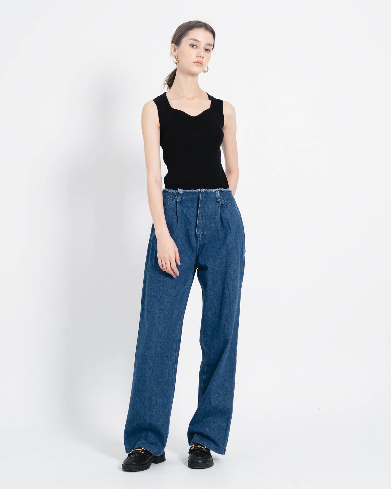 Grande Fringe Waist Wide Denim Pants – Celana Panjang Wanita - 288955