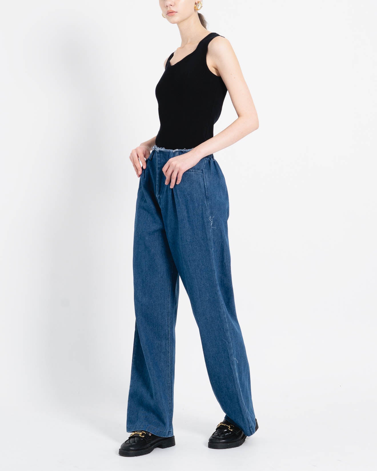 Grande Fringe Waist Wide Denim Pants – Celana Panjang Wanita - 288955