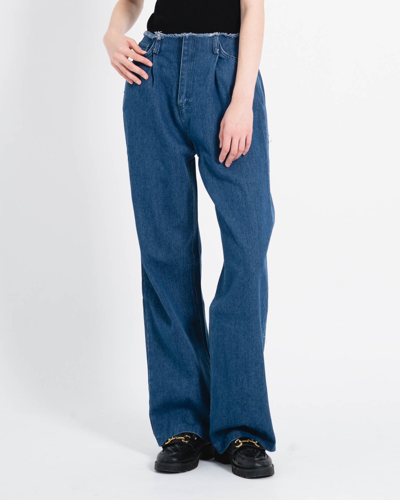 Grande Fringe Waist Wide Denim Pants – Celana Panjang Wanita - 288955