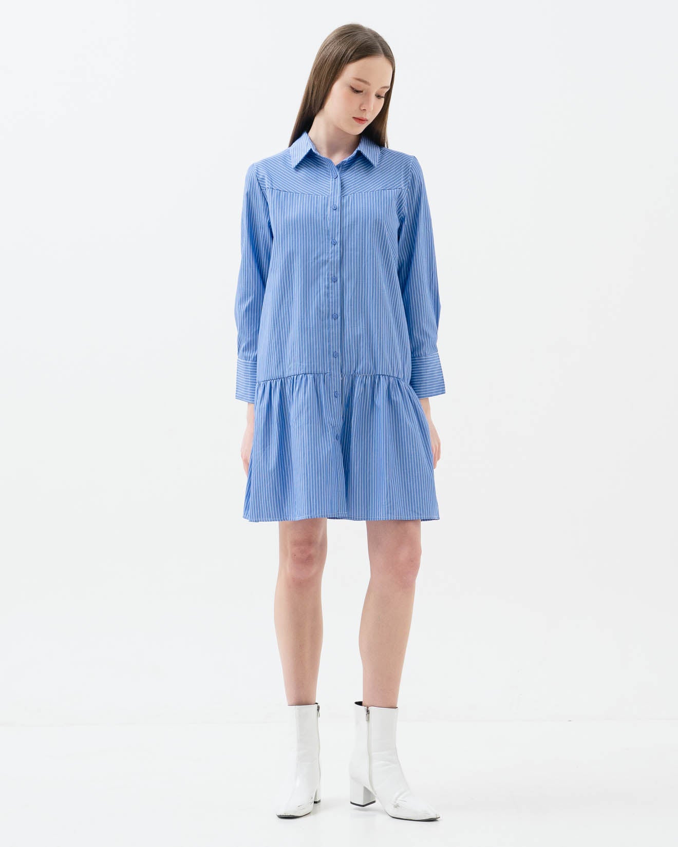 Orlia Stripped Shirt Blue Dress – Gaun Wanita Casual - 788326