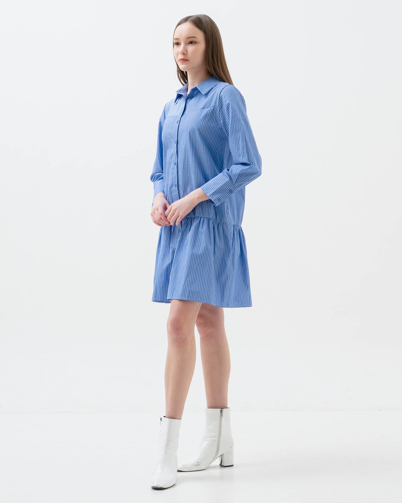 Orlia Stripped Shirt Blue Dress – Gaun Wanita Casual - 788326