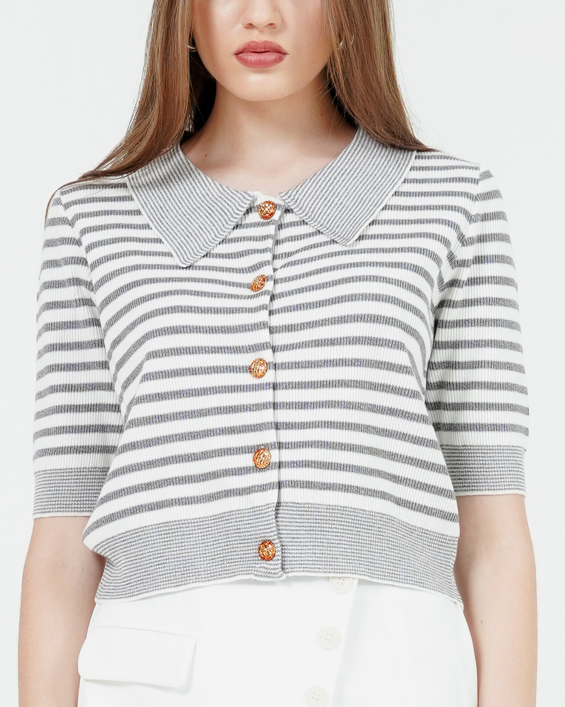 Soffia Knit Top Grey Striped