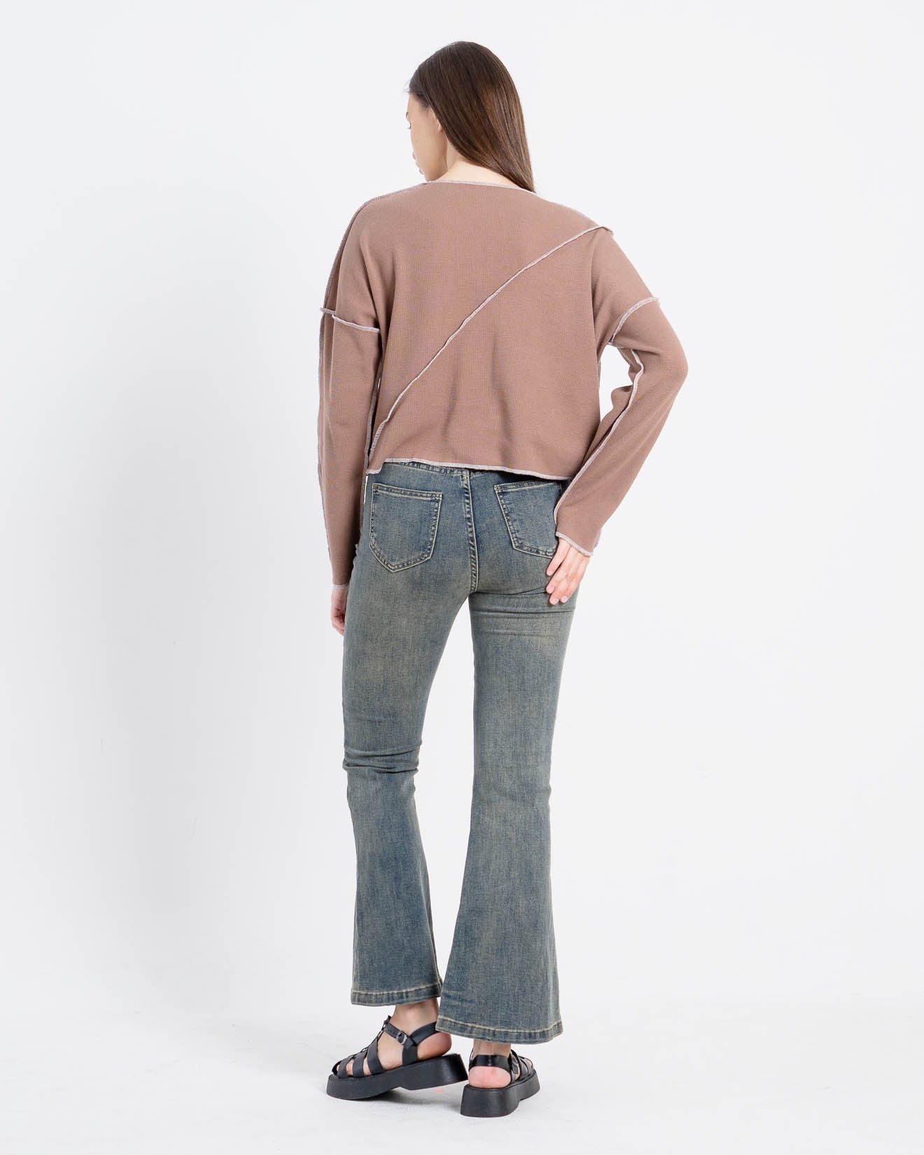 Roxane Oversized Stitches Brown Top – 188201