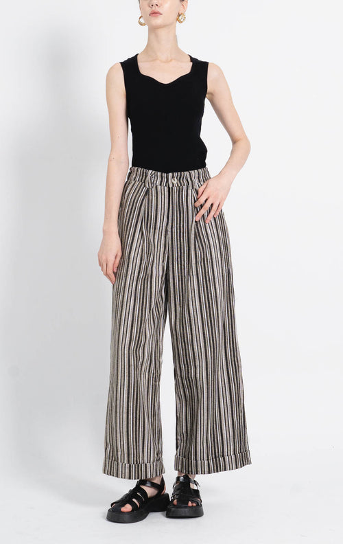 Calravia Stripped Wide Brown Pants – Celana Panjang Wanita - 288986