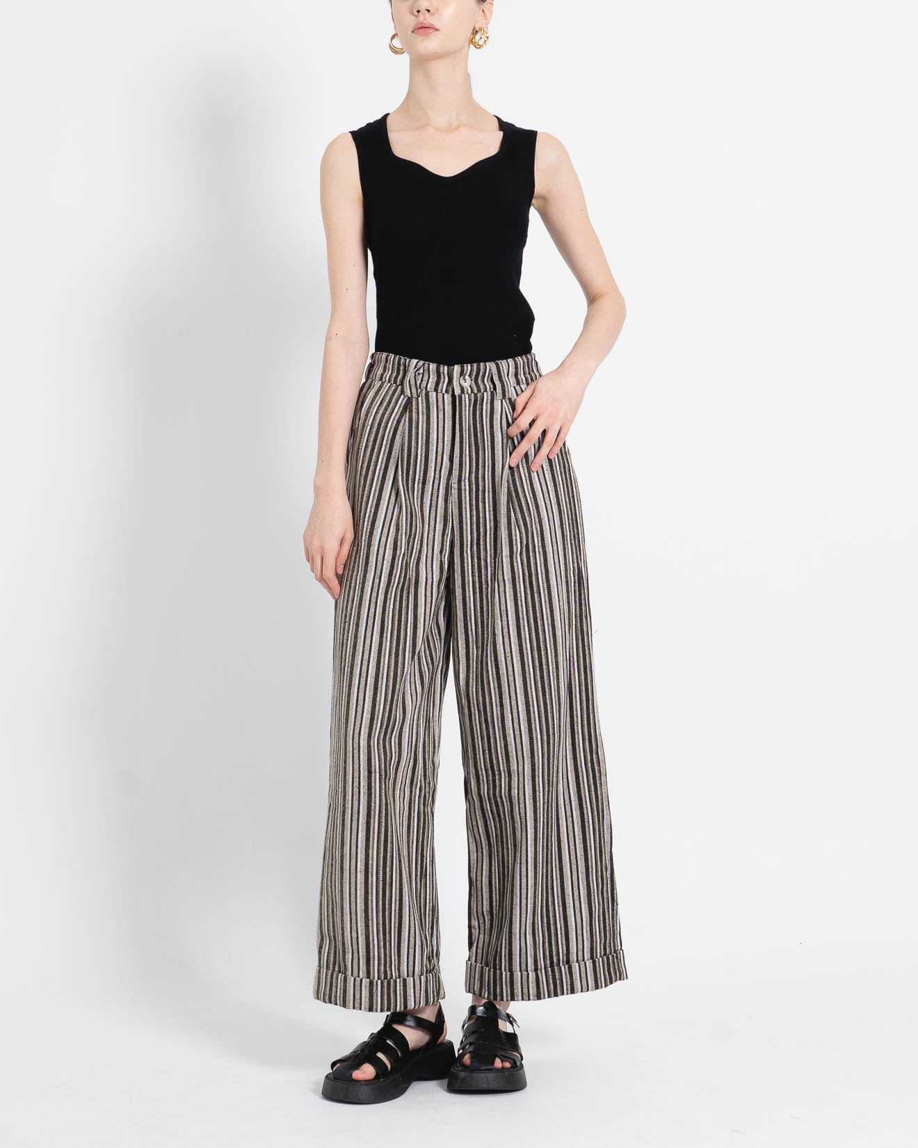 Calravia Stripped Wide Brown Pants – Celana Panjang Wanita - 288986