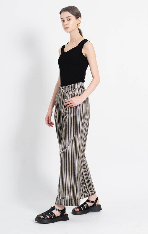 Calravia Striped Wide Brown Pants – Celana Panjang Wanita - 288986