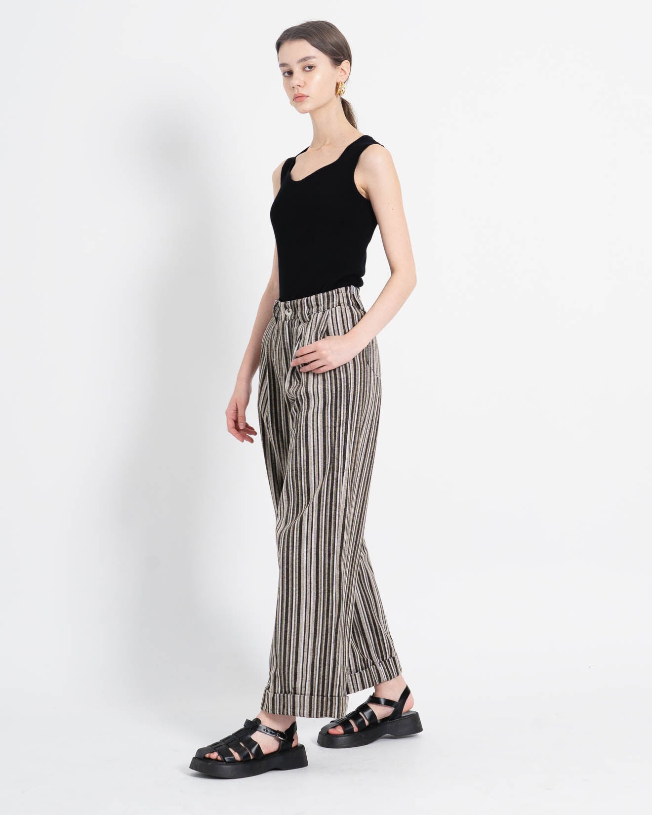 Calravia Striped Wide Brown Pants – Celana Panjang Wanita - 288986