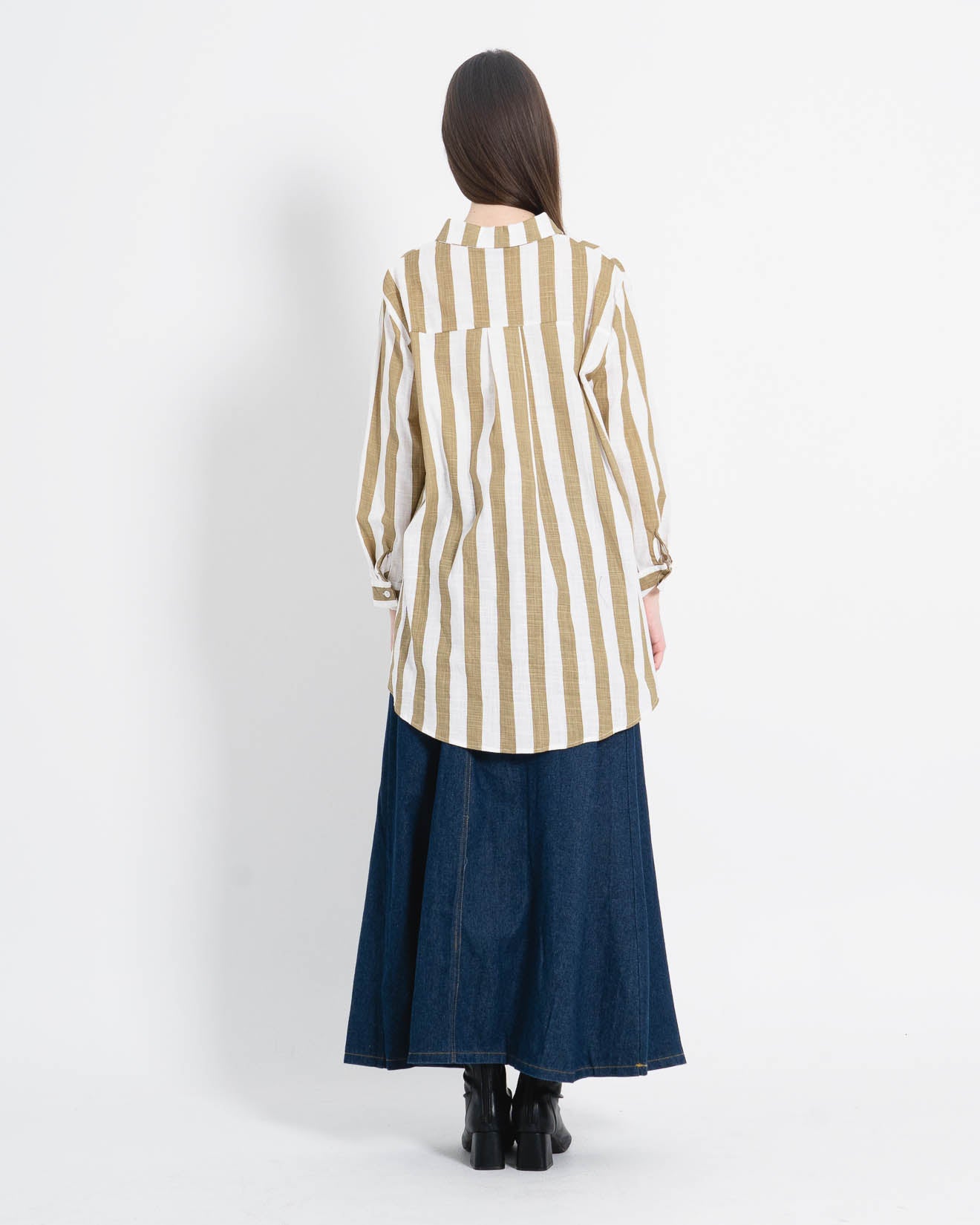 Andine Oversized Big Stripped Navy Shirt – Atasan Lengan Panjang Wanita - 188609